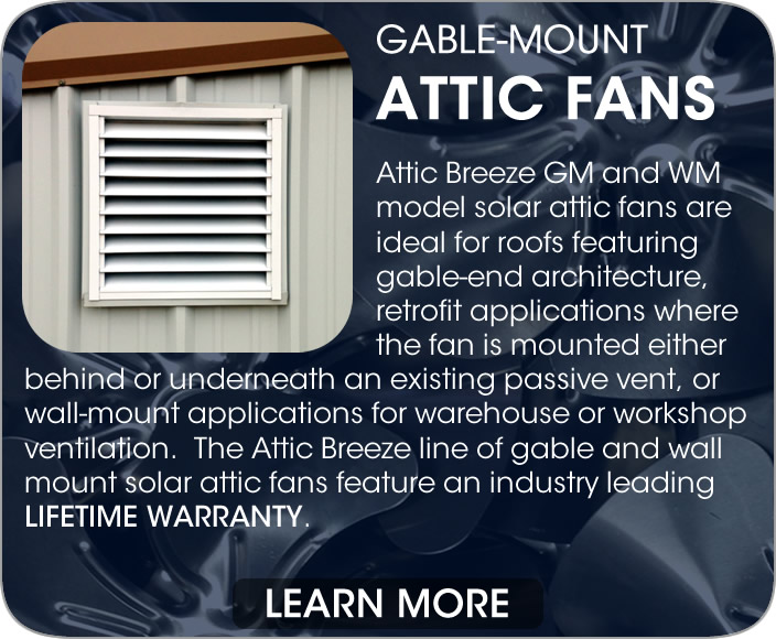 Attic Breeze gable mount and wall mount solar attic fans