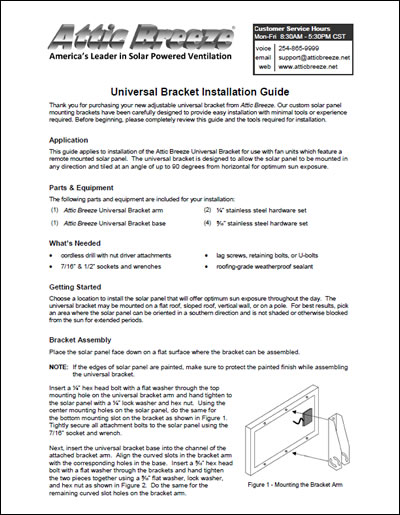 Attic Breeze Universal Bracket installation guide
