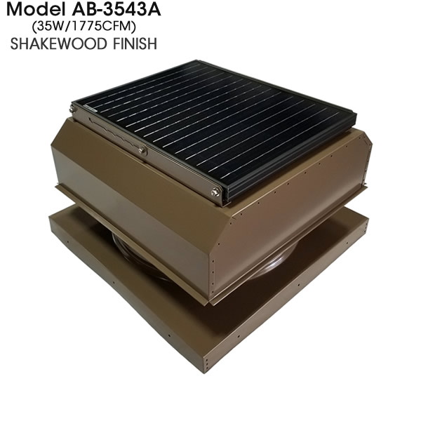 AB-3543 solar attic fan in shakewood finish